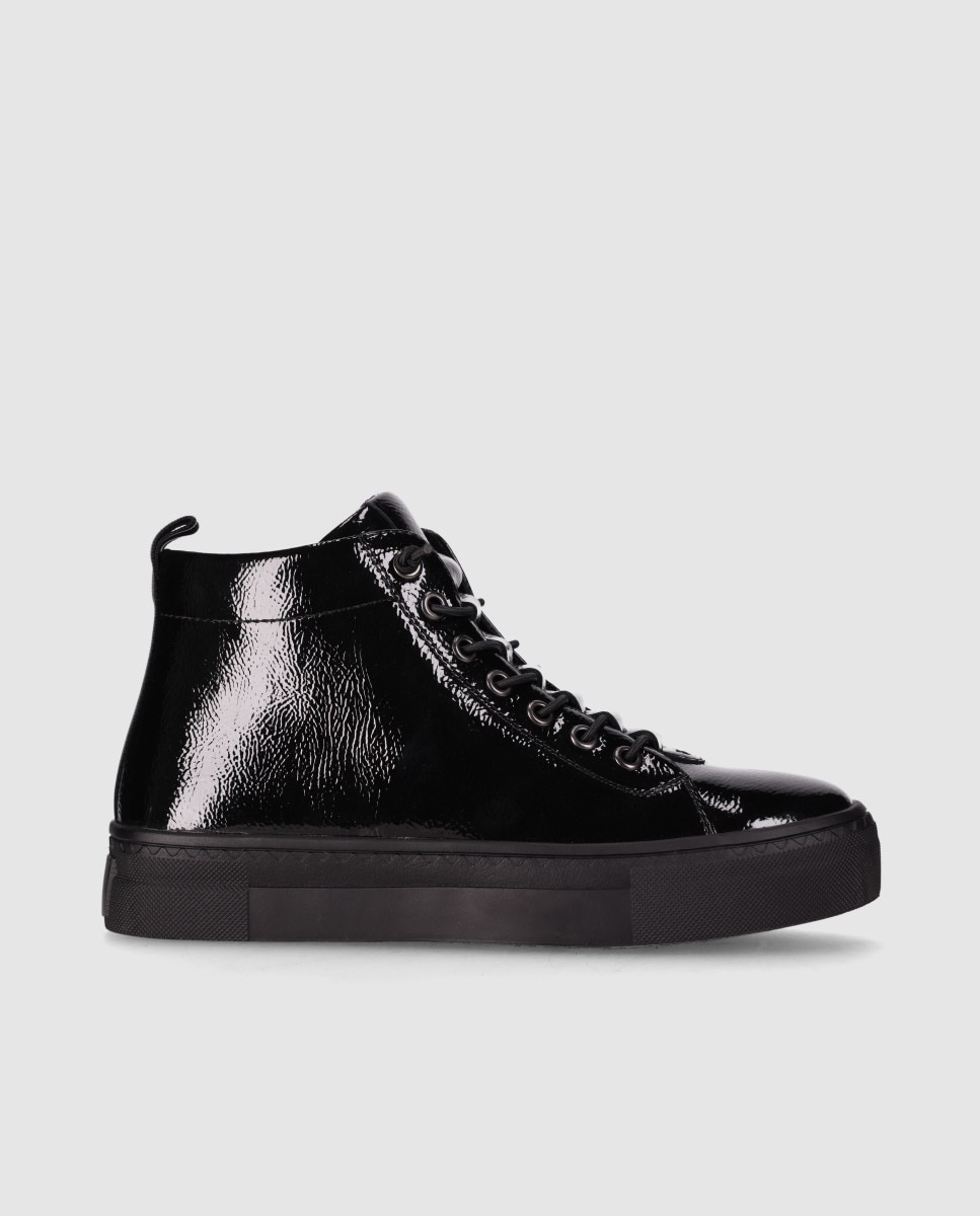 Zapatillas altas de mujer de estilo rubano con acabado de charol - Chika10 - Negro Negro-1