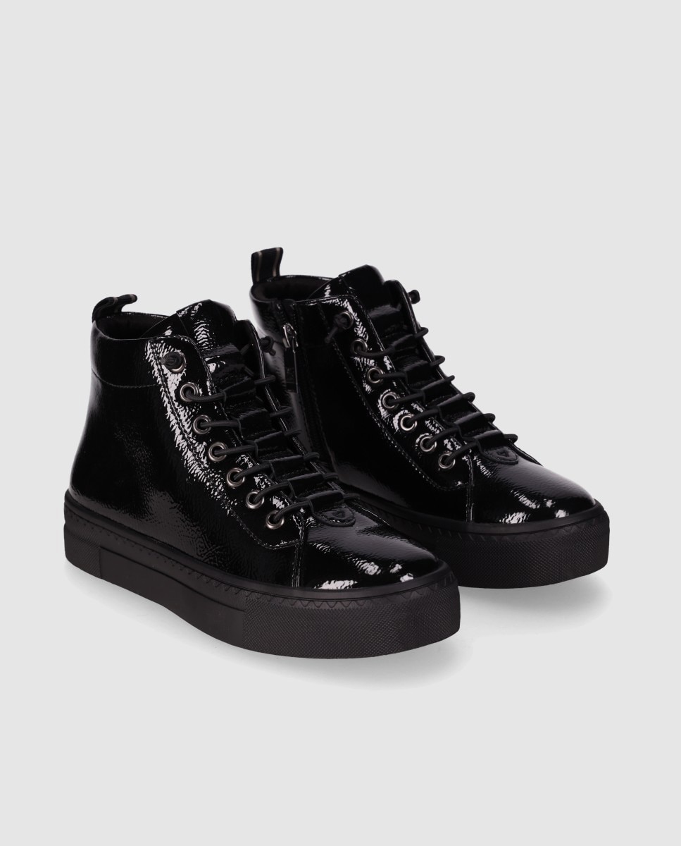 Zapatillas altas de mujer de estilo rubano con acabado de charol - Chika10 - Negro Negro-3