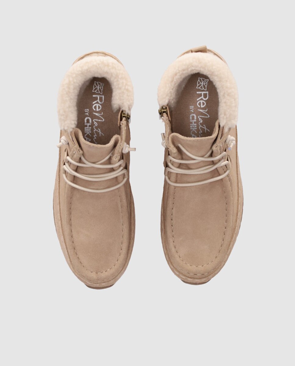 Zapatillas altas de mujer en serraje con interior efecto borreguito y mezcla de texturas - Chika10 - Topo Topo-4