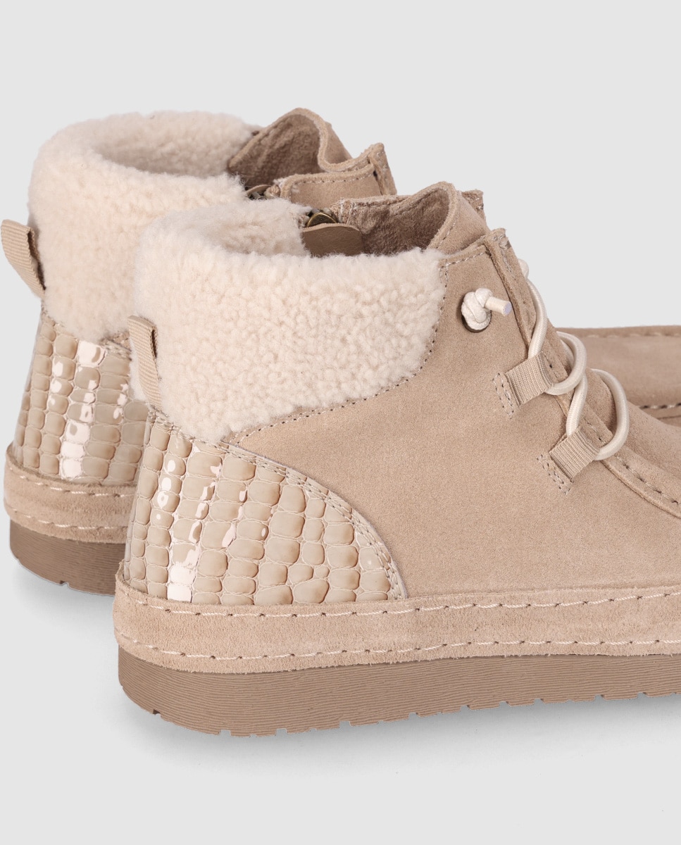 Zapatillas altas de mujer en serraje con interior efecto borreguito y mezcla de texturas - Chika10 - Topo Topo-5