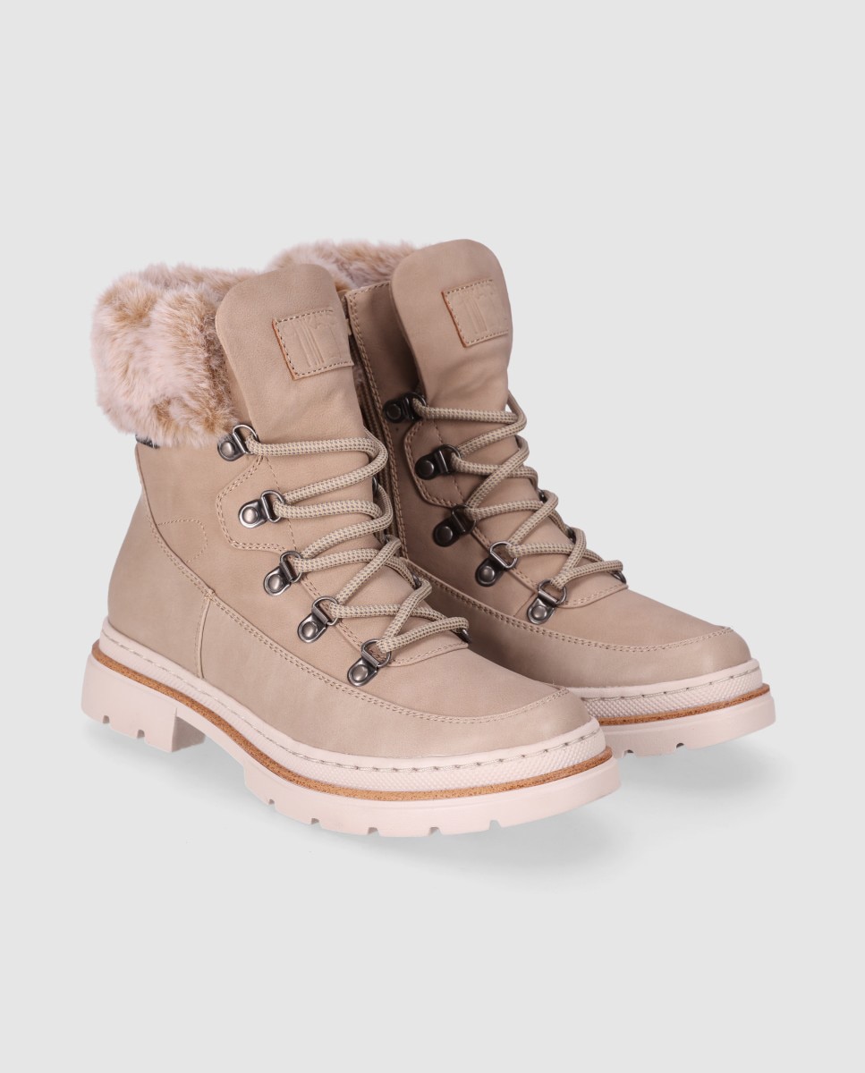 Botines de pelo de mujer estilo outdoor con suela robusta - Chika10 - Beige Beige-3