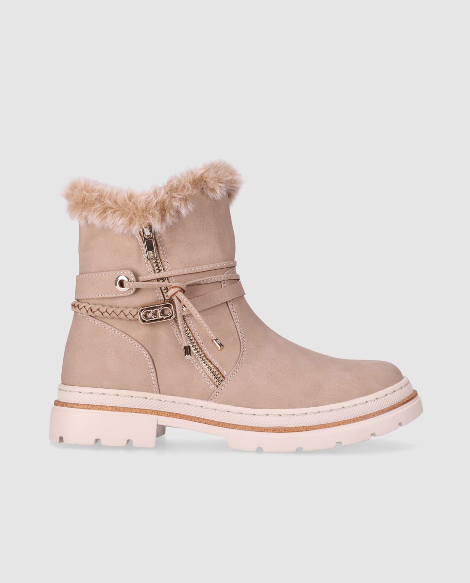 Botines de pelo de mujer con suela robusta de estética aventurera y urbana - Chika10 - Beige Beige-1