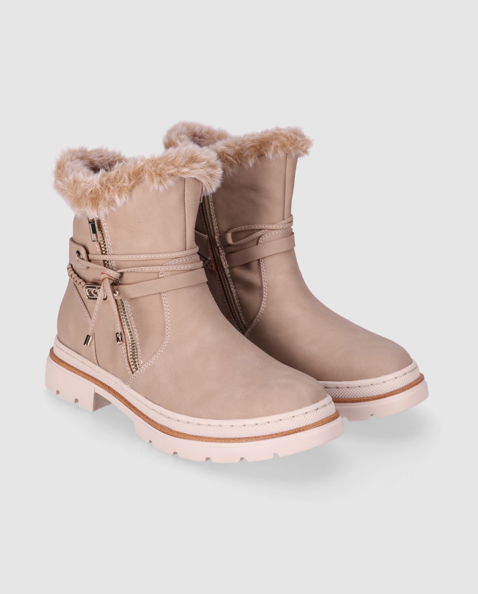 Botines de pelo de mujer con suela robusta de estética aventurera y urbana - Chika10 - Beige Beige-4