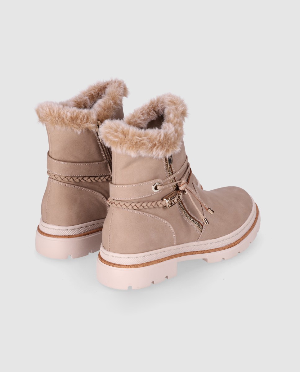 Botines de pelo de mujer con suela robusta de estética aventurera y urbana - Chika10 - Beige Beige-3