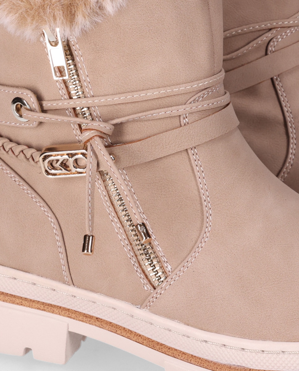 Botines de pelo de mujer con suela robusta de estética aventurera y urbana - Chika10 - Beige Beige-2