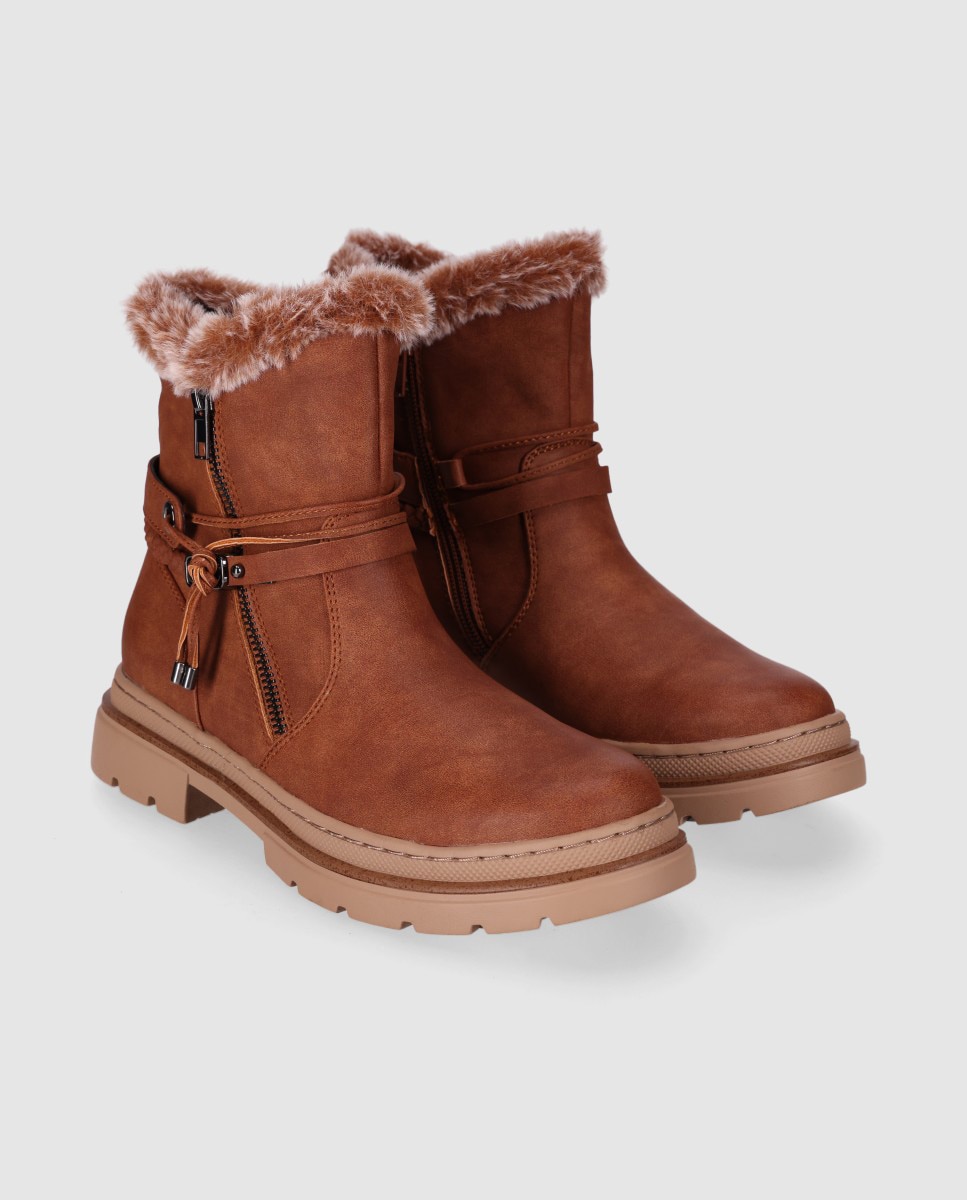 Botines de pelo de mujer con suela robusta de estética aventurera y urbana - Chika10 - Marrón claro Marrón claro-3