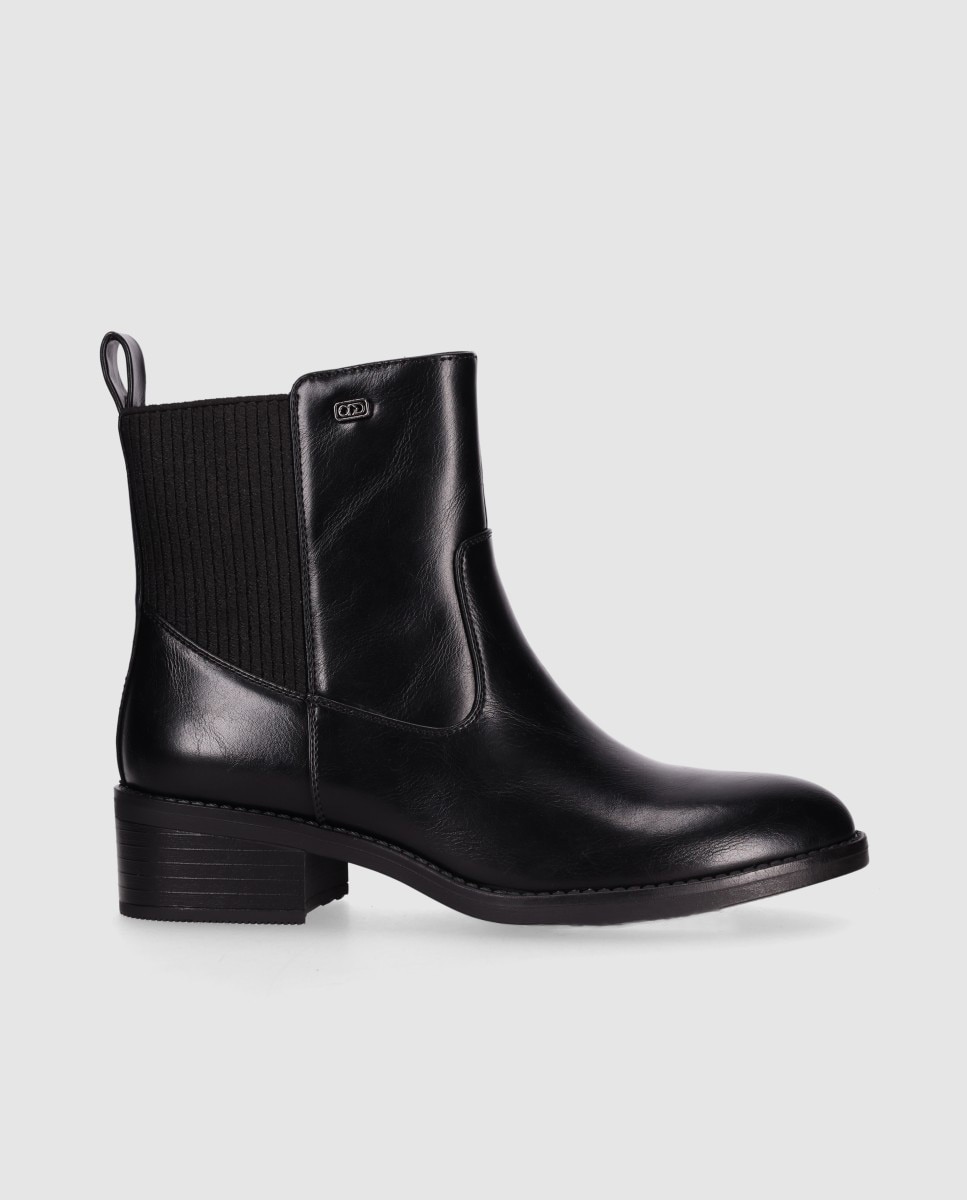 Botines básicos de mujer con tacón medio y panel elástico trasero - Chika10 - Negro Negro-1