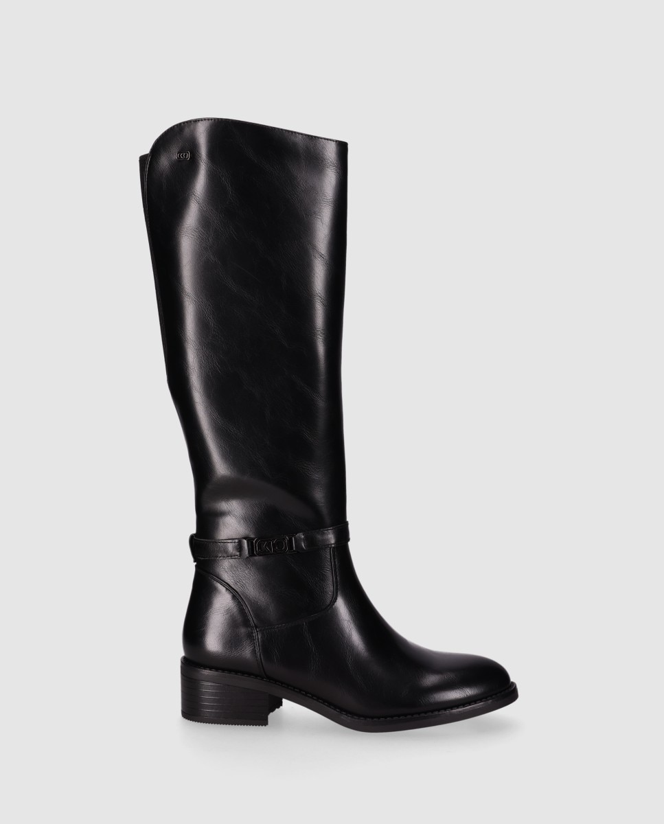 Botas básicas de mujer de caña alta con panel elástico trasero - Chika10 - Negro Negro-1
