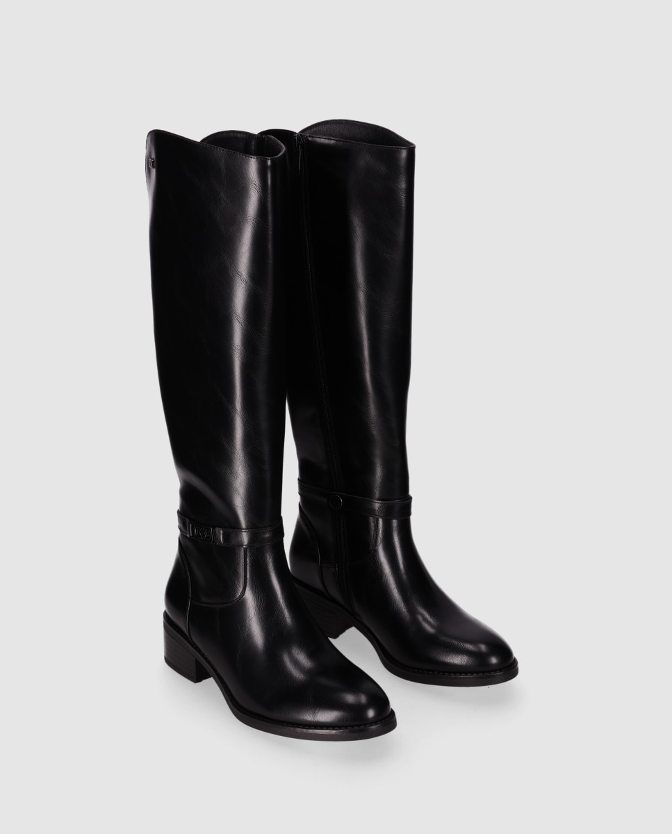 Botas básicas de mujer de caña alta con panel elástico trasero - Chika10 - Negro Negro-2