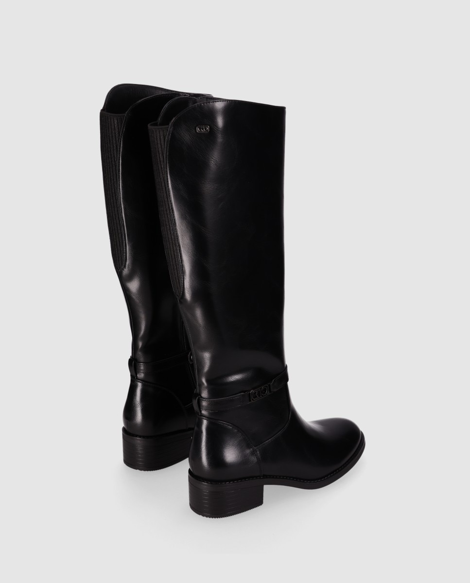Botas básicas de mujer de caña alta con panel elástico trasero - Chika10 - Negro Negro-3