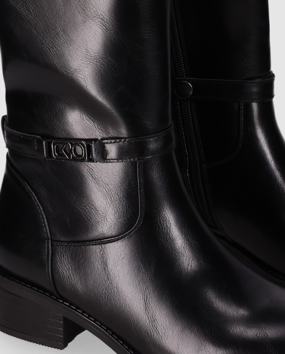 Botas básicas de mujer de caña alta con panel elástico trasero - Chika10 - Negro Negro-4