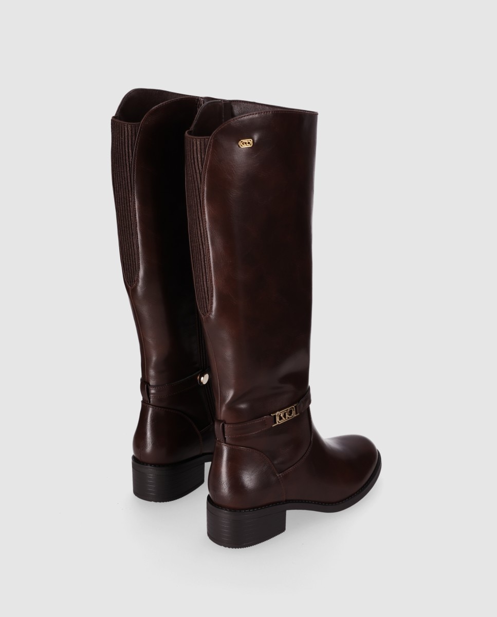Botas básicas de mujer de caña alta con panel elástico trasero - Chika10 - Marrón Marrón-3
