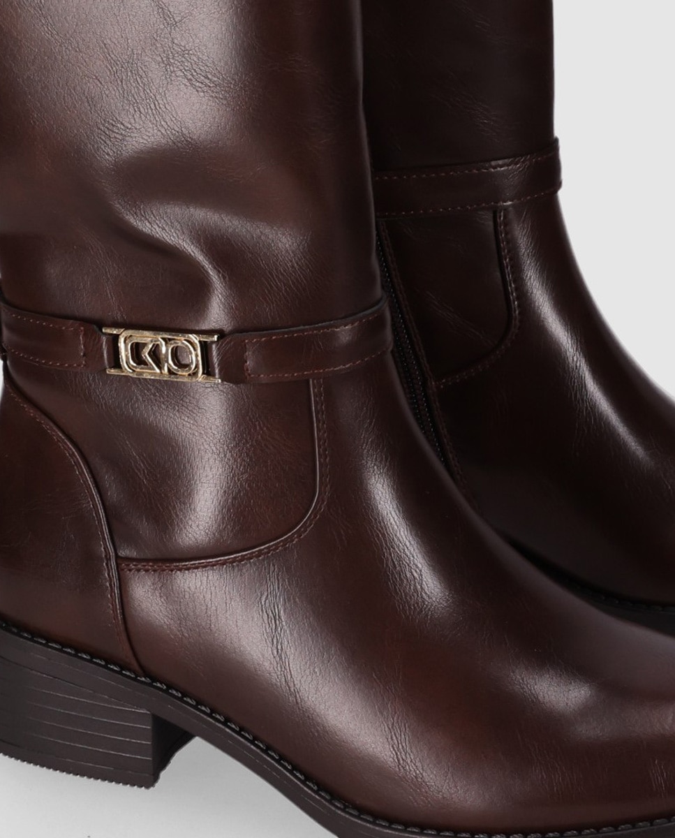 Botas básicas de mujer de caña alta con panel elástico trasero - Chika10 - Marrón Marrón-4