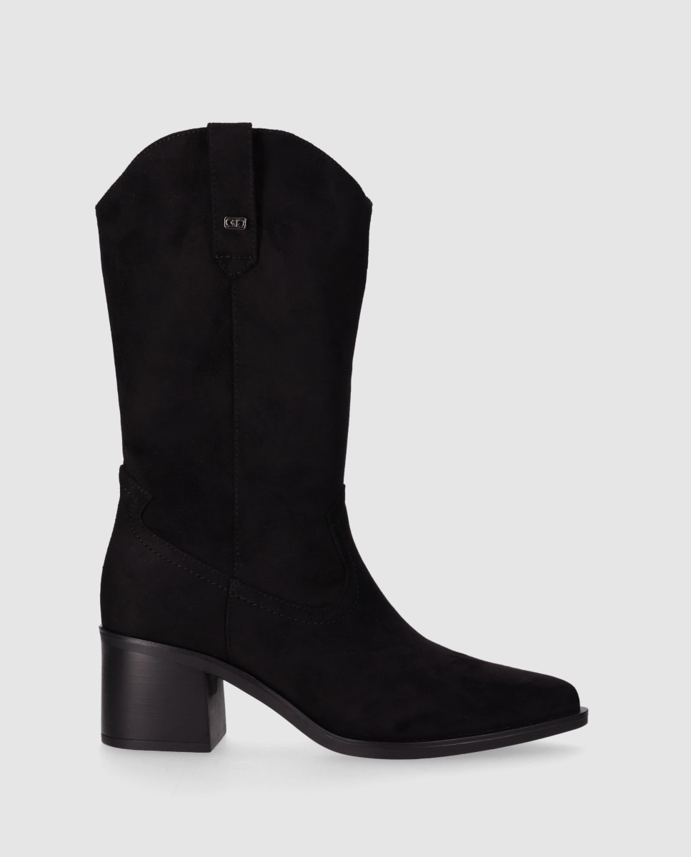 Botas cowboy de mujer con punta estilizada y tacón ancho - Chika10 - Negro Negro-1
