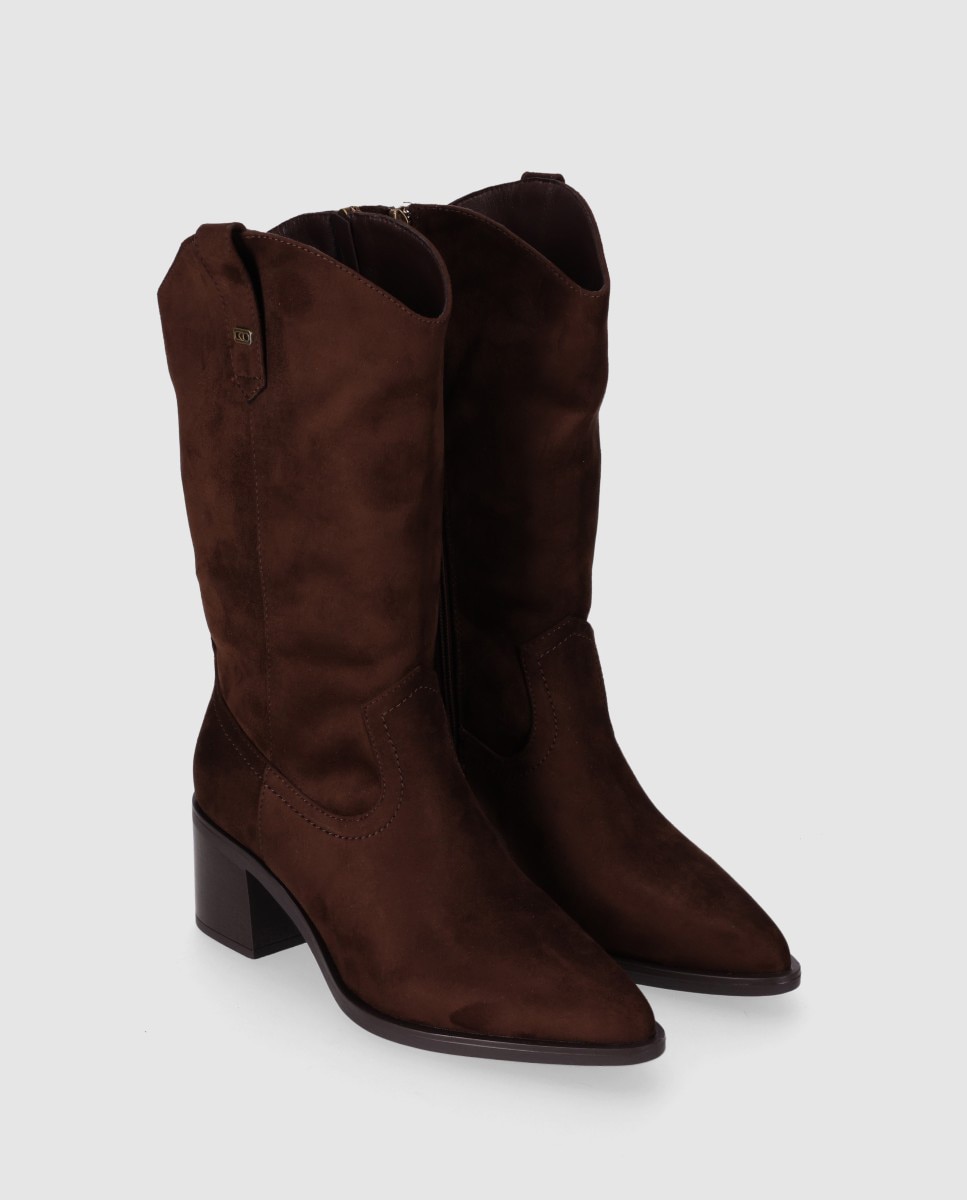 Botas cowboy de mujer con punta estilizada y tacón ancho - Chika10 - Marrón Marrón-3