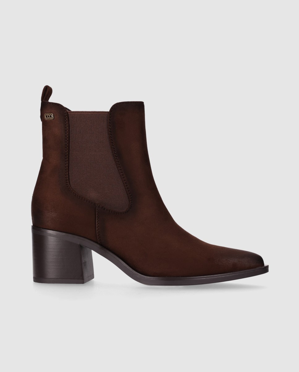 Botines chelsea de mujer con tacón ancho y puntera estilizada - Chika10 - Marrón Marrón-1