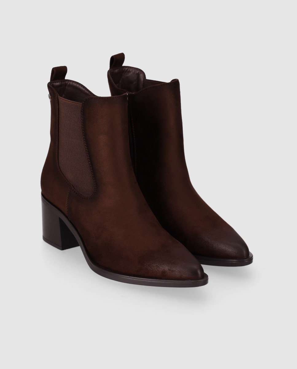 Botines chelsea de mujer con tacón ancho y puntera estilizada - Chika10 - Marrón Marrón-4