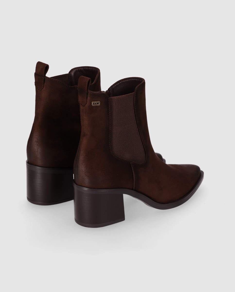 Botines chelsea de mujer con tacón ancho y puntera estilizada - Chika10 - Marrón Marrón-3