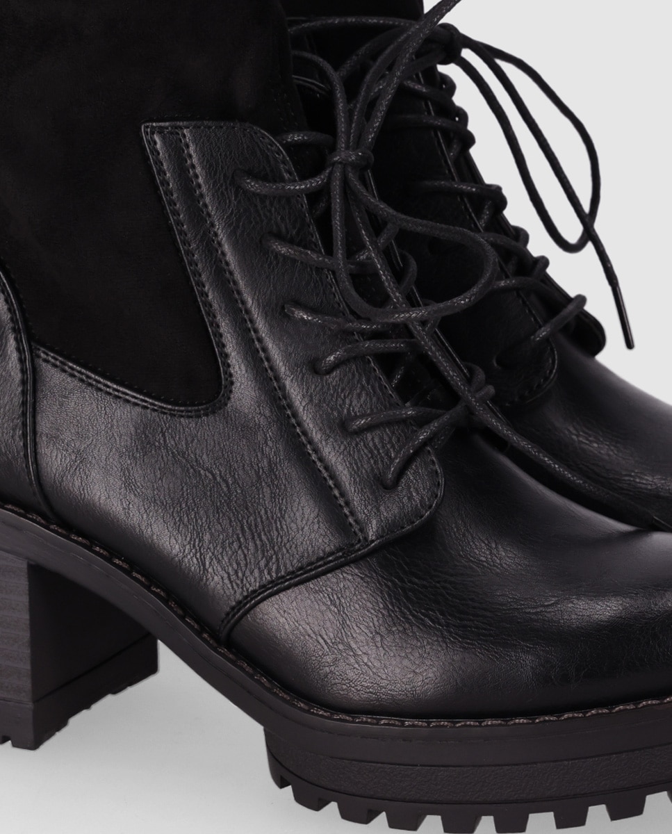 Botines suela track de mujer con estilo urbano con suela dentada y cuello elástico - Chika10 - Negro Negro-5