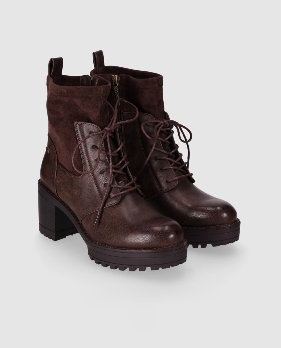 Botines suela track de mujer con estilo urbano con suela dentada y cuello elástico - Chika10 - Marrón Marrón-3