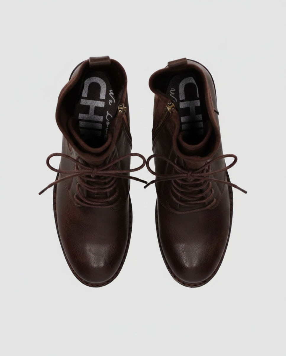Botines suela track de mujer con estilo urbano con suela dentada y cuello elástico - Chika10 - Marrón Marrón-4
