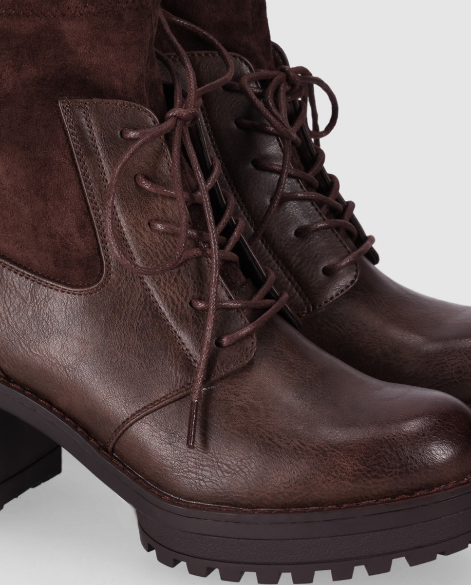 Botines suela track de mujer con estilo urbano con suela dentada y cuello elástico - Chika10 - Marrón Marrón-5