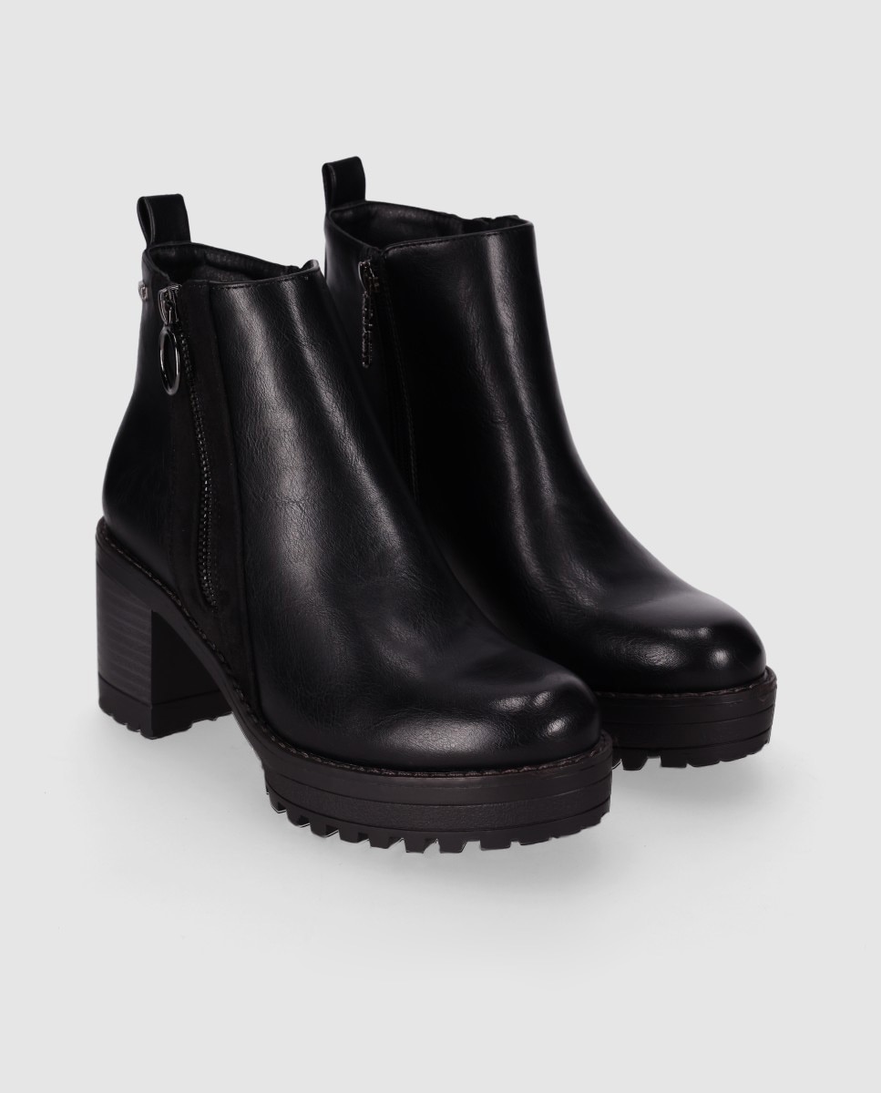 Botines con suela track de mujer de estilo urbano con cierre de cremallera lateral - Chika10 - Negro Negro-3