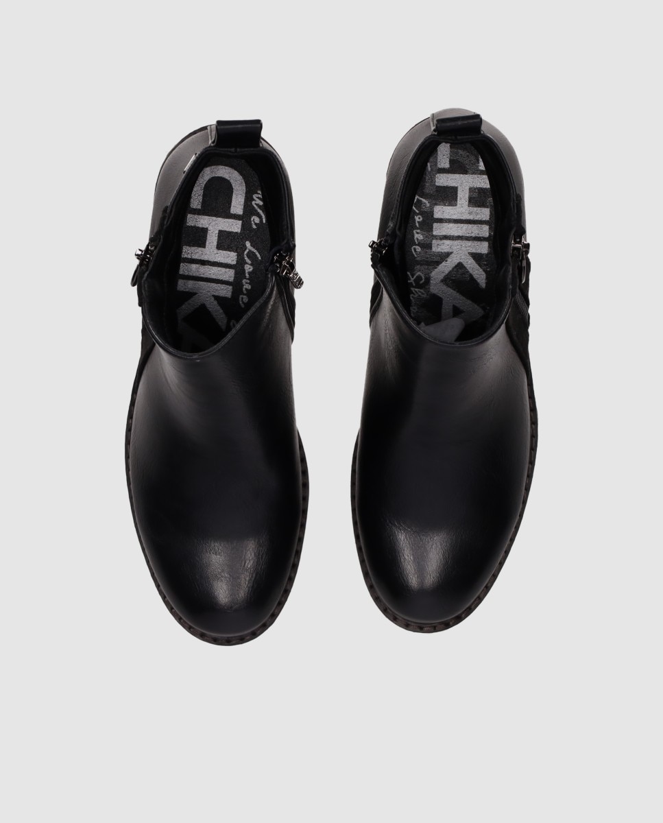 Botines con suela track de mujer de estilo urbano con cierre de cremallera lateral - Chika10 - Negro Negro-4