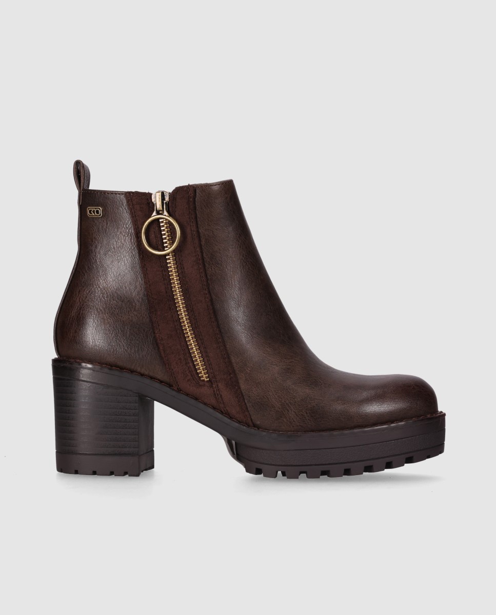 Botines con suela track de mujer de estilo urbano con cierre de cremallera lateral - Chika10 - Marrón Marrón-1