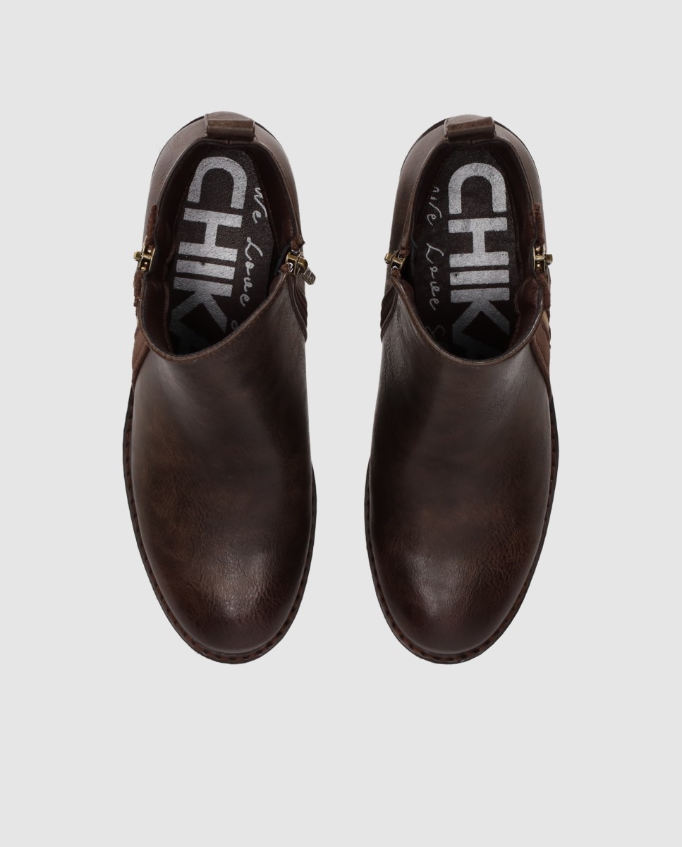 Botines con suela track de mujer de estilo urbano con cierre de cremallera lateral - Chika10 - Marrón Marrón-4