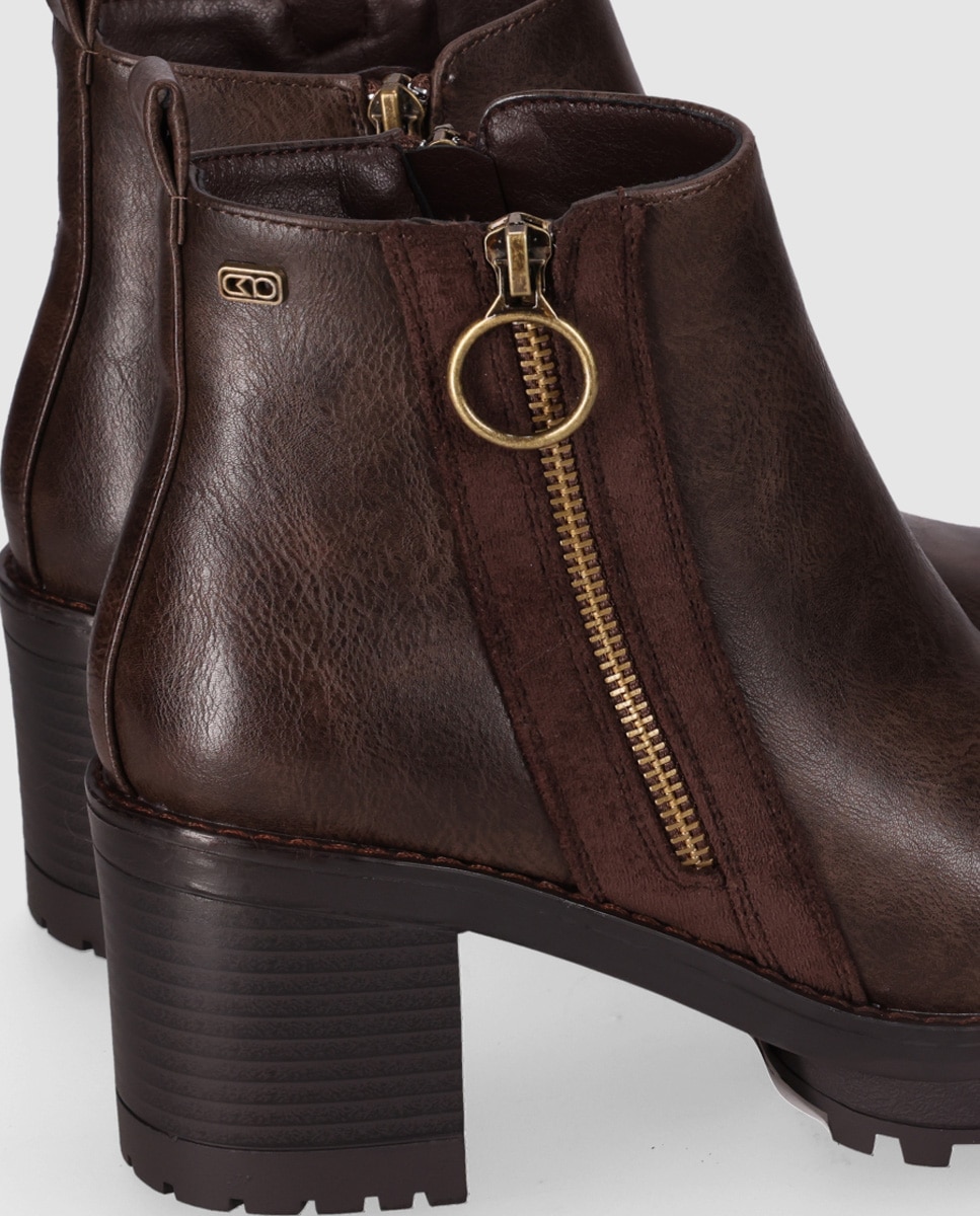 Botines con suela track de mujer de estilo urbano con cierre de cremallera lateral - Chika10 - Marrón Marrón-5