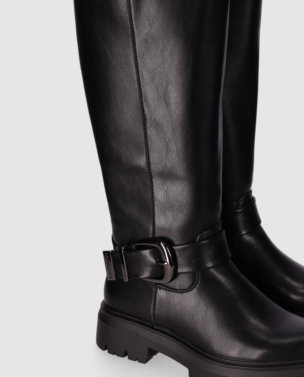 Botas suela track de mujer con caña alta y tira envolvente con hebilla metálica decorativa - Chika10 - Negro Negro-4