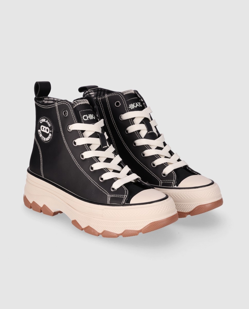 Imagen 3 de Zapatillas plataforma de mujer con suela chunky y costuras en contrate - Chika10 - Negro Negro