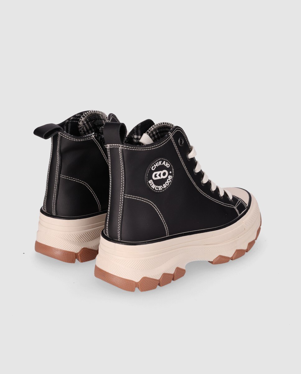 Imagen 2 de Zapatillas plataforma de mujer con suela chunky y costuras en contrate - Chika10 - Negro Negro