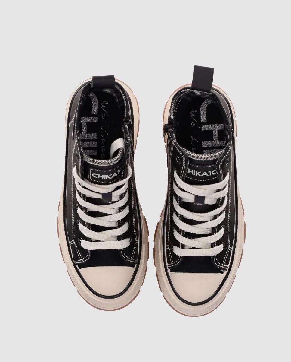 Imagen 4 de Zapatillas plataforma de mujer con suela chunky y costuras en contrate - Chika10 - Negro Negro