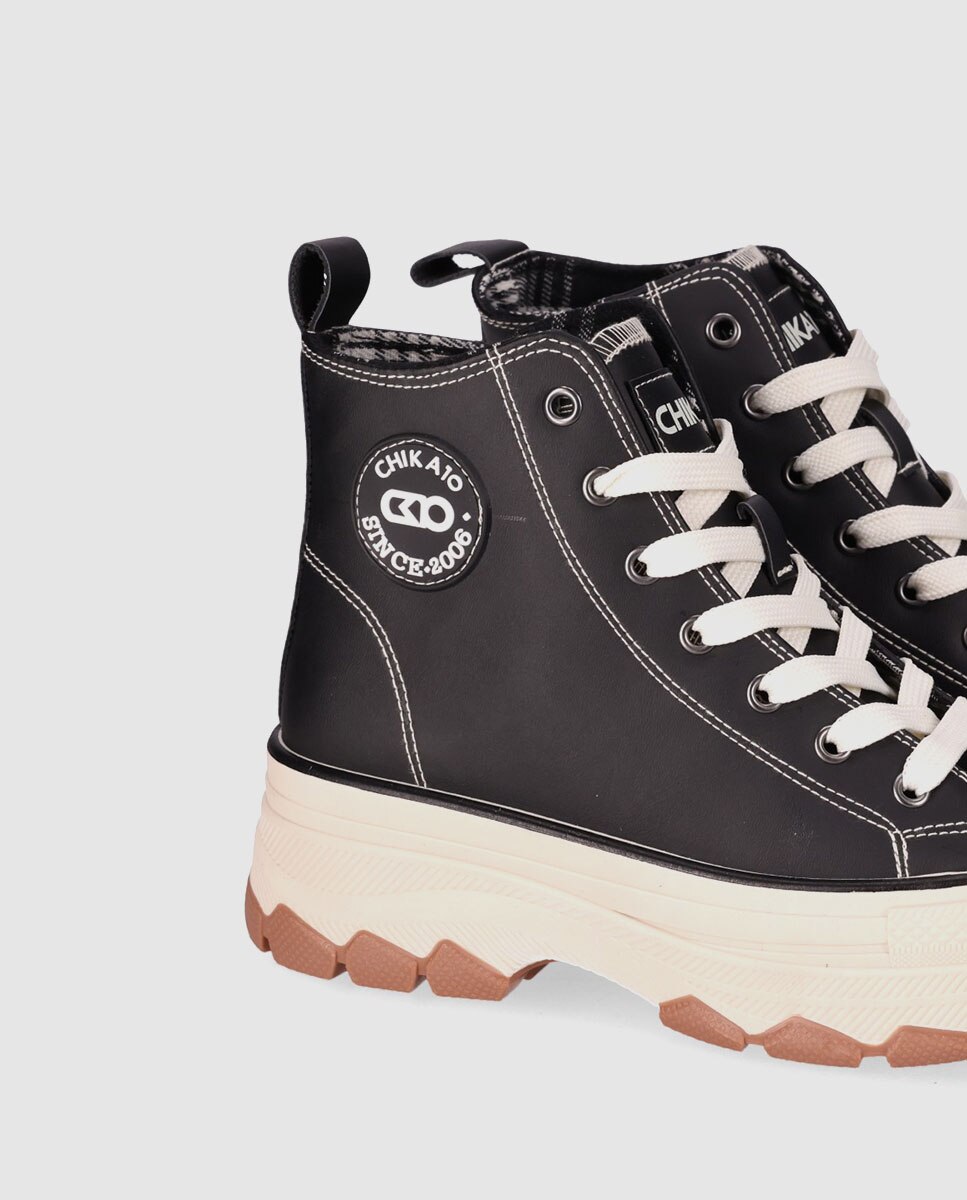 Imagen 5 de Zapatillas plataforma de mujer con suela chunky y costuras en contrate - Chika10 - Negro Negro