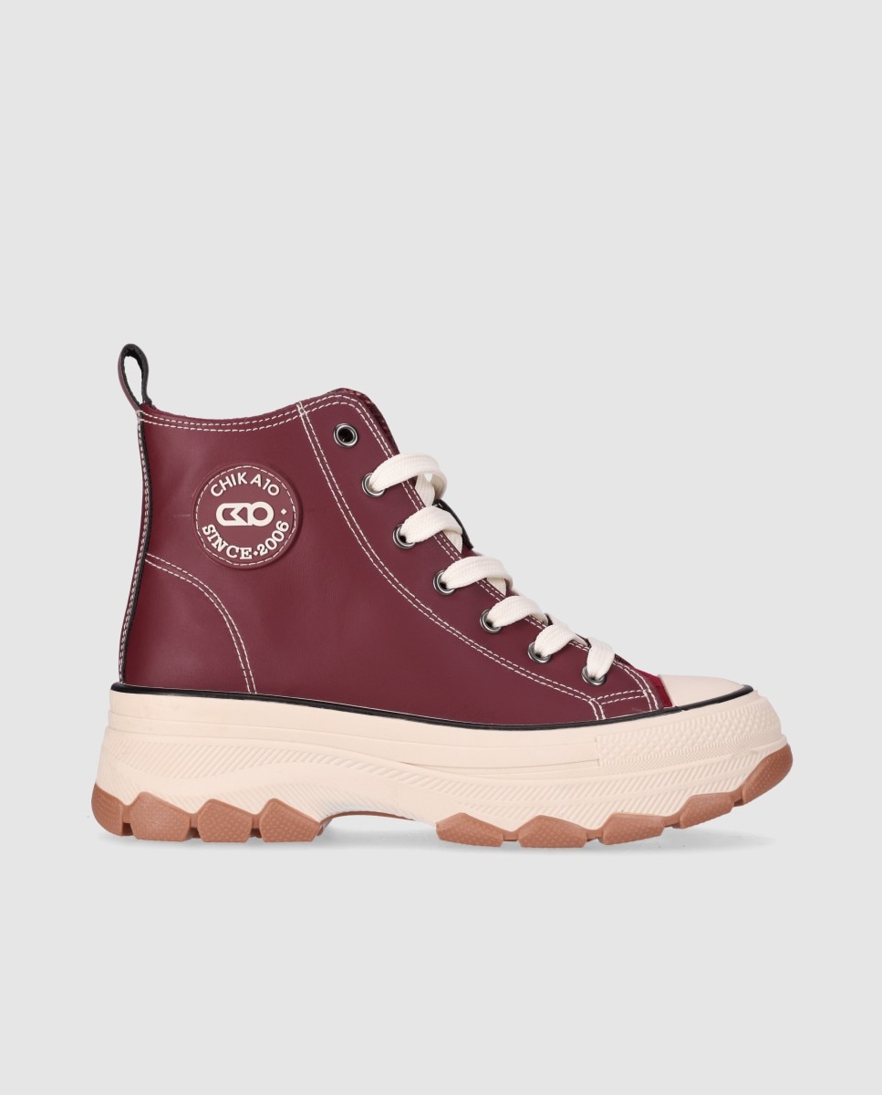Imagen 1 de Zapatillas plataforma de mujer con suela chunky y costuras en contrate - Chika10 - Burdeos Burdeos