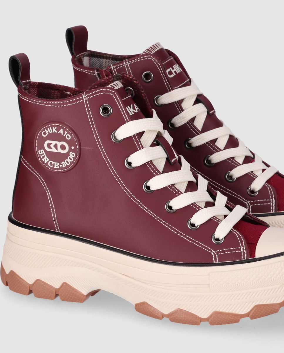 Imagen 5 de Zapatillas plataforma de mujer con suela chunky y costuras en contrate - Chika10 - Burdeos Burdeos