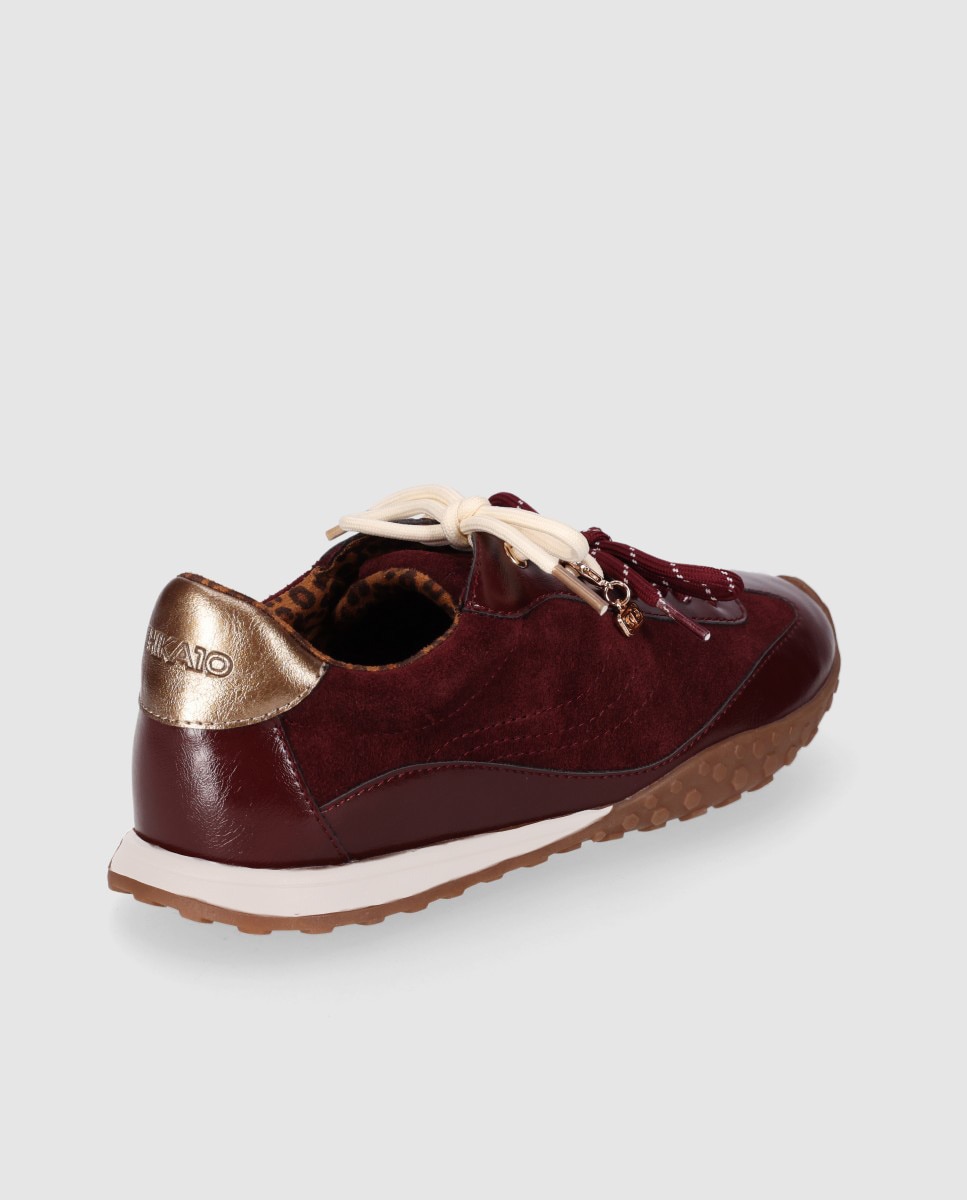 Zapatillas retro de mujer con acabados en piel de serraje con estilo casual y suela bicolor - Chika10 - Burdeos Burdeos-2