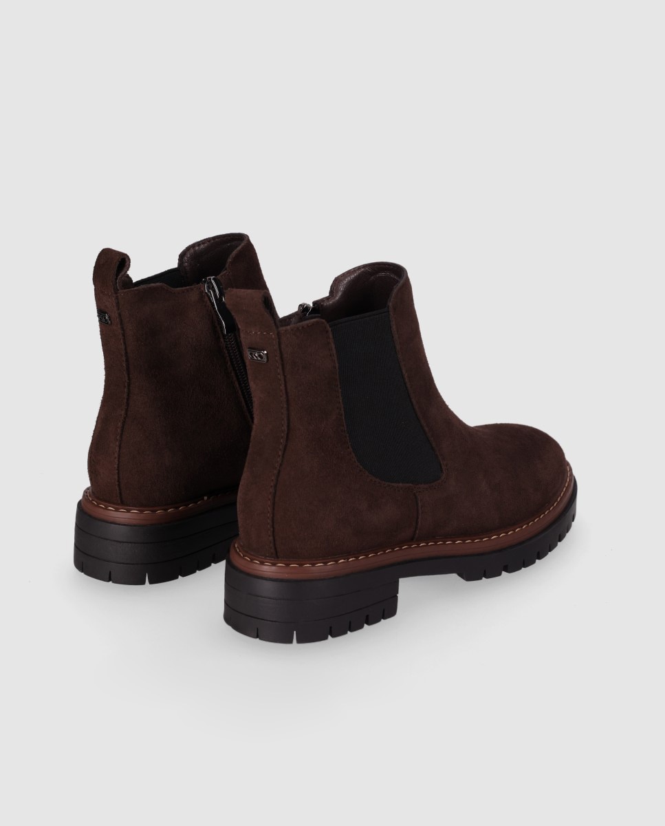 Botines chelsea de mujer en piel de serraje con suela track y diseño robusto - Chika10 - Marrón Marrón-2