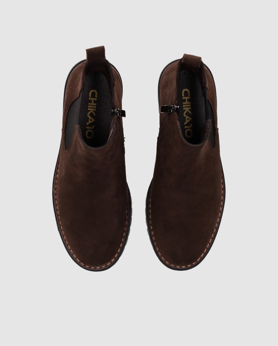 Botines chelsea de mujer en piel de serraje con suela track y diseño robusto - Chika10 - Marrón Marrón-4