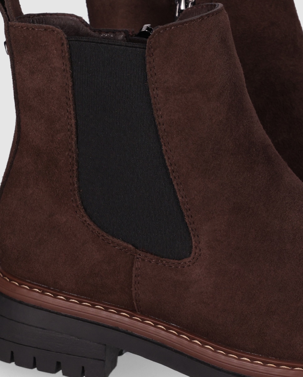 Botines chelsea de mujer en piel de serraje con suela track y diseño robusto - Chika10 - Marrón Marrón-5