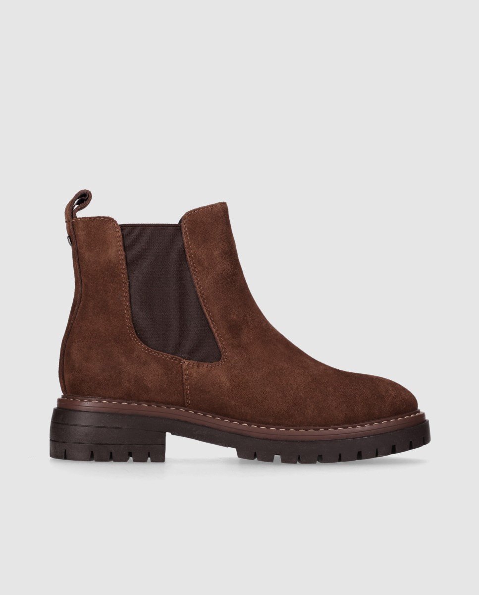 Botines chelsea de mujer en piel de serraje con suela track y diseño robusto - Chika10 - Marrón claro Marrón claro-1