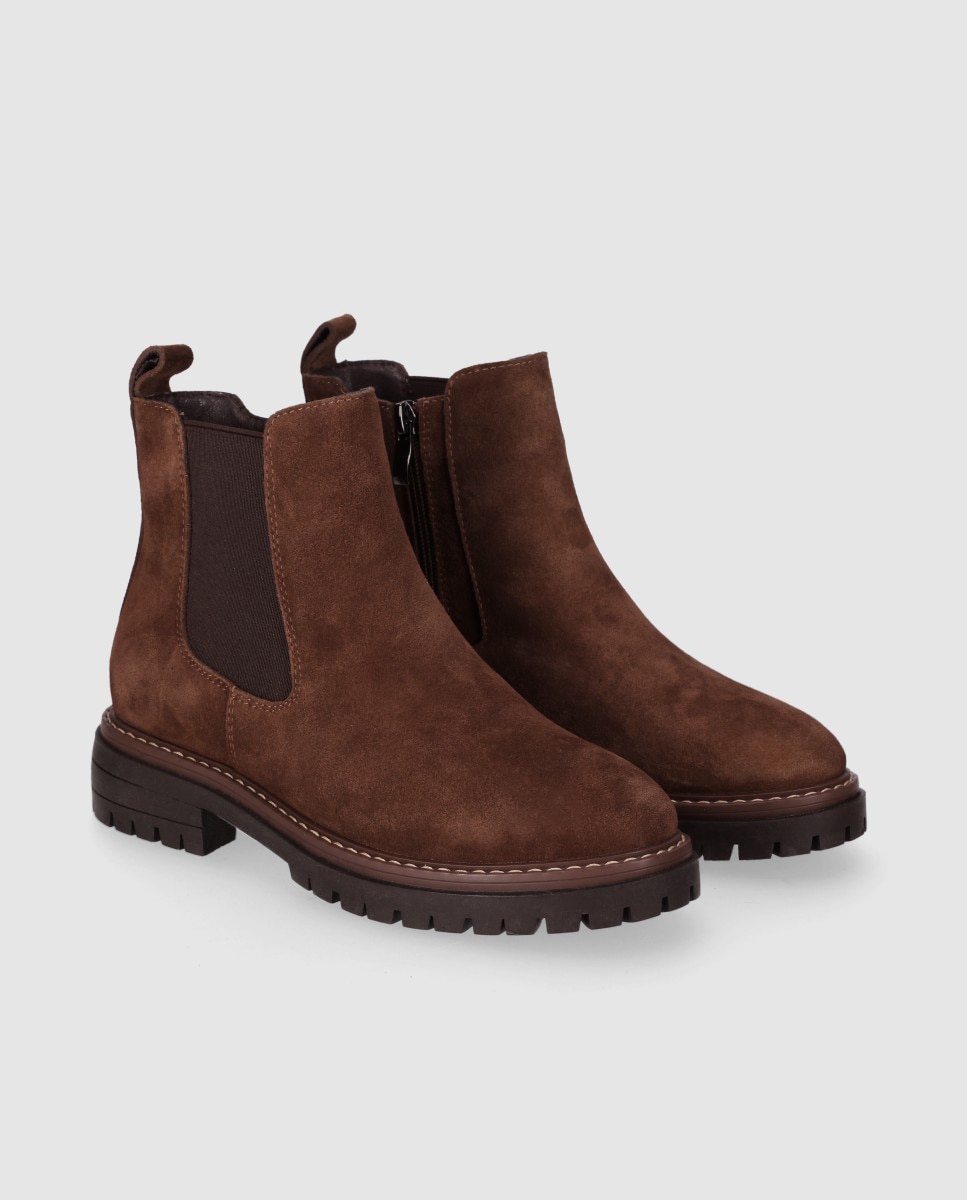 Botines chelsea de mujer en piel de serraje con suela track y diseño robusto - Chika10 - Marrón claro Marrón claro-3