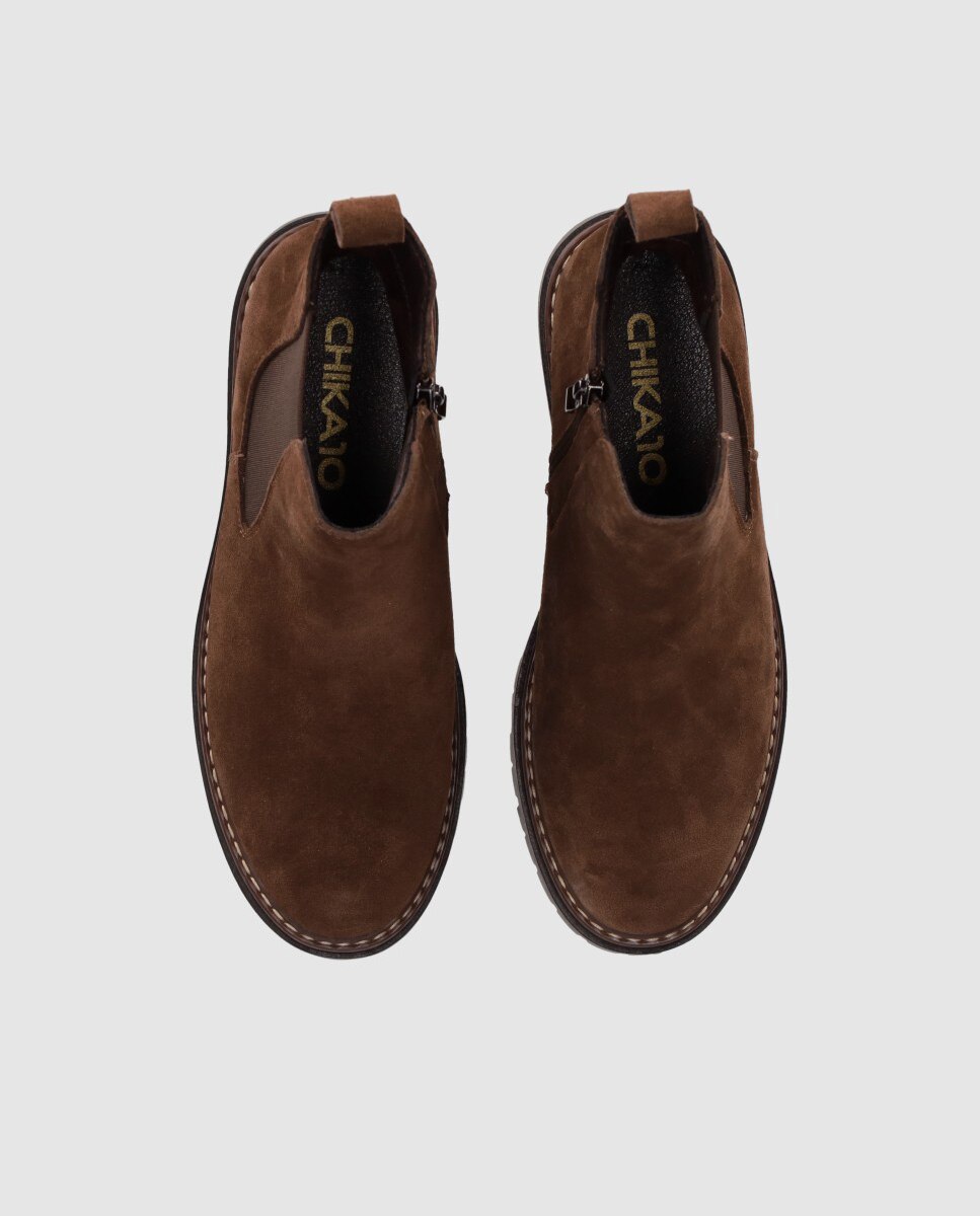 Botines chelsea de mujer en piel de serraje con suela track y diseño robusto - Chika10 - Marrón claro Marrón claro-4