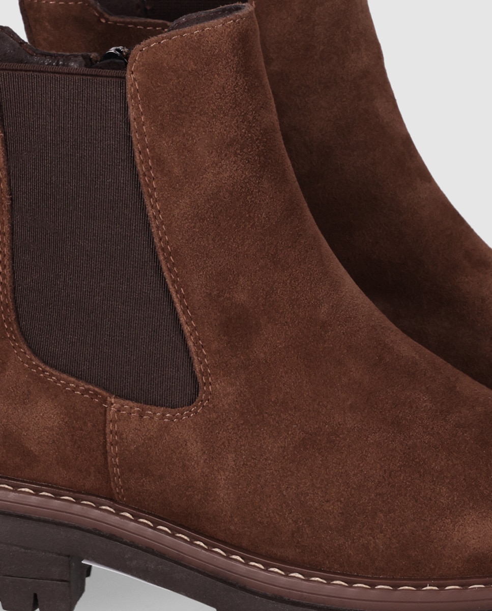 Botines chelsea de mujer en piel de serraje con suela track y diseño robusto - Chika10 - Marrón claro Marrón claro-5