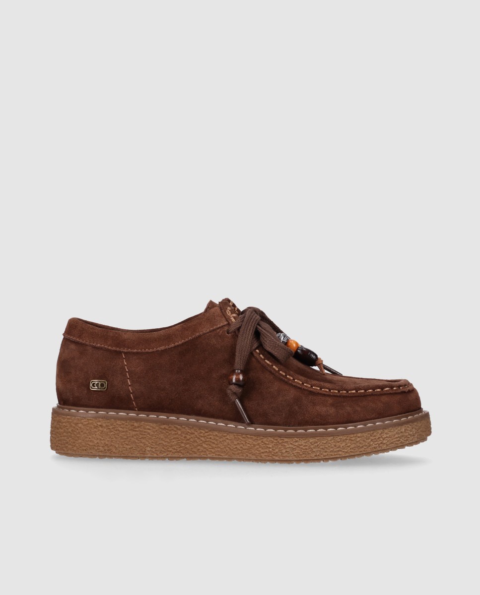 Zapatos de cordones de mujer confeccionados en piel con puntera redonda y abalorios decorativos - Chika10 - Marrón claro Marrón claro-1