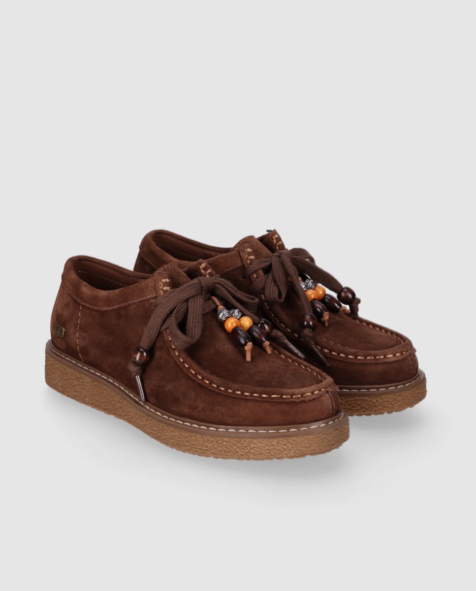 Zapatos de cordones de mujer confeccionados en piel con puntera redonda y abalorios decorativos - Chika10 - Marrón claro Marrón claro-3