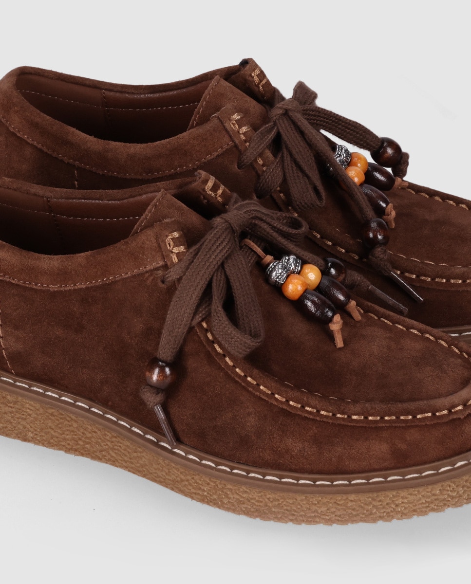 Zapatos de cordones de mujer confeccionados en piel con puntera redonda y abalorios decorativos - Chika10 - Marrón claro Marrón claro-5