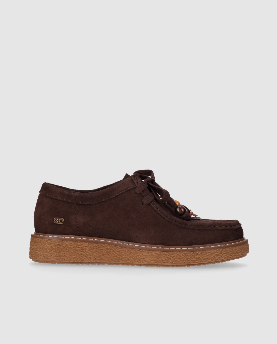 Zapatos de cordones de mujer confeccionados en piel con puntera redonda y abalorios decorativos - Chika10 - Marrón Marrón-1